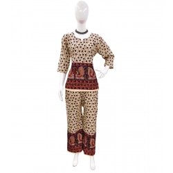 Generic Women's Cotton Jaipuri Printed 3-4th Sleeve Co ord Set (Multicolor)