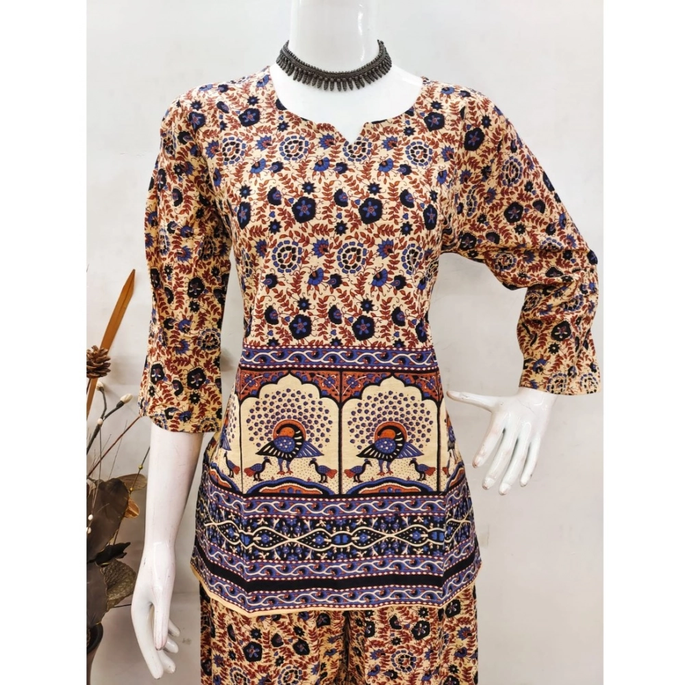 Generic Women's Cotton Jaipuri Printed 3-4th Sleeve Co ord Set (Multicolor) Generic Women's Cotton Jaipuri Printed 3-4th Sleeve Co ord Set (Multicolor)
