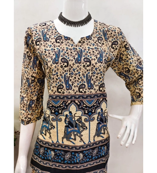 Generic Women's Cotton Jaipuri Printed 3-4th Sleeve Co ord Set (Multicolor)