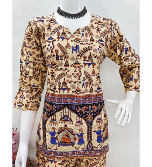 Generic Women's Cotton Jaipuri Printed 3-4th Sleeve Co ord Set (Multicolor)