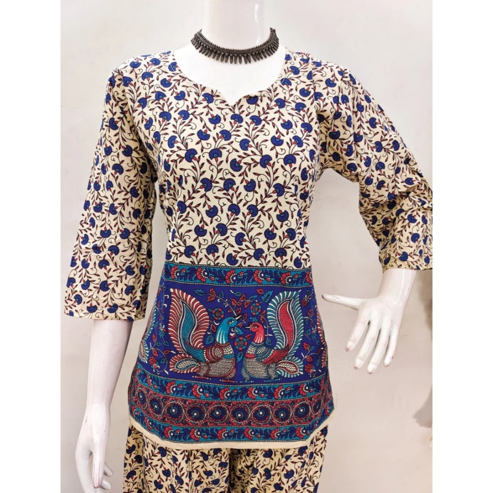 Generic Women's Cotton Jaipuri Printed 3-4th Sleeve Co ord Set (Multicolor)