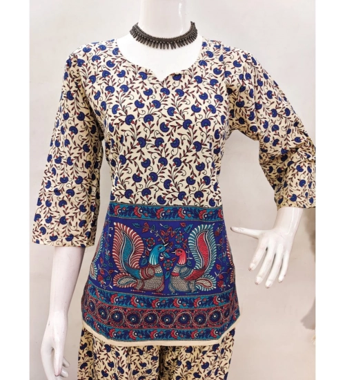 Generic Women's Cotton Jaipuri Printed 3-4th Sleeve Co ord Set (Multicolor)