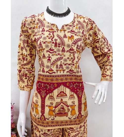 Generic Women's Cotton Jaipuri Printed 3-4th Sleeve Co ord Set (Multicolor)