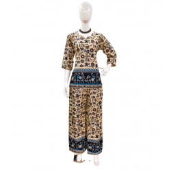 Generic Women's Cotton Jaipuri Printed 3-4th Sleeve Co ord Set (Multicolor)