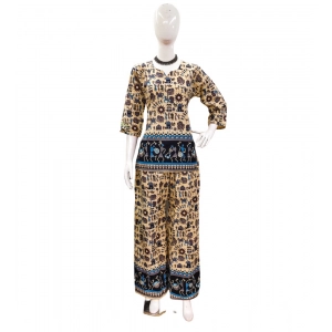 Generic Women's Cotton Jaipuri Printed 3-4th Sleeve Co ord Set (Multicolor)