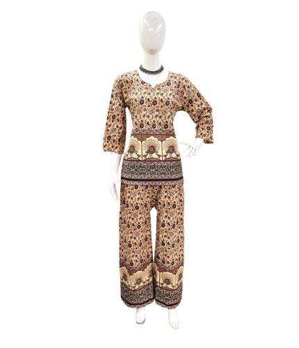 Generic Women's Cotton Jaipuri Printed 3-4th Sleeve Co ord Set (Multicolor)