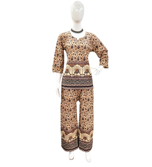 Generic Women's Cotton Jaipuri Printed 3-4th Sleeve Co ord Set (Multicolor)