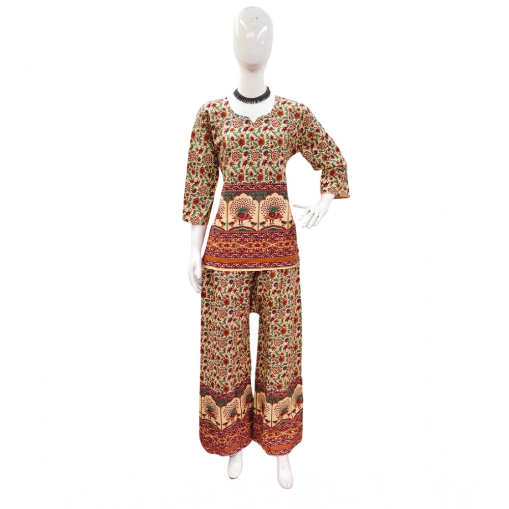 Generic Women's Cotton Jaipuri Printed 3-4th Sleeve Co ord Set (Multicolor) Generic Women's Cotton Jaipuri Printed 3-4th Sleeve Co ord Set (Multicolor)