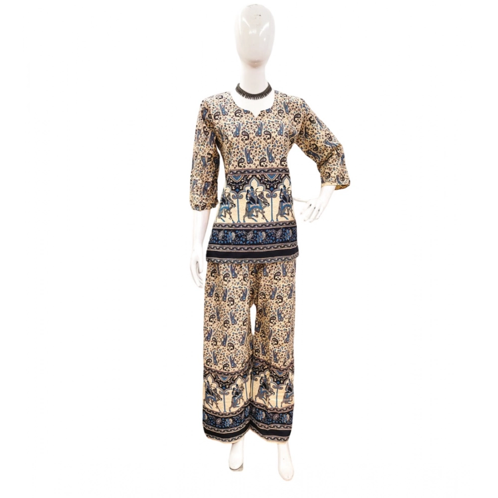 Generic Women's Cotton Jaipuri Printed 3-4th Sleeve Co ord Set (Multicolor) Generic Women's Cotton Jaipuri Printed 3-4th Sleeve Co ord Set (Multicolor)