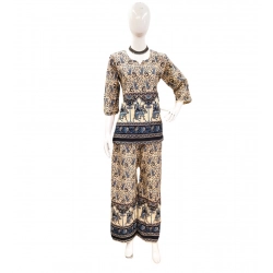 Generic Women's Cotton Jaipuri Printed 3-4th Sleeve Co ord Set (Multicolor)