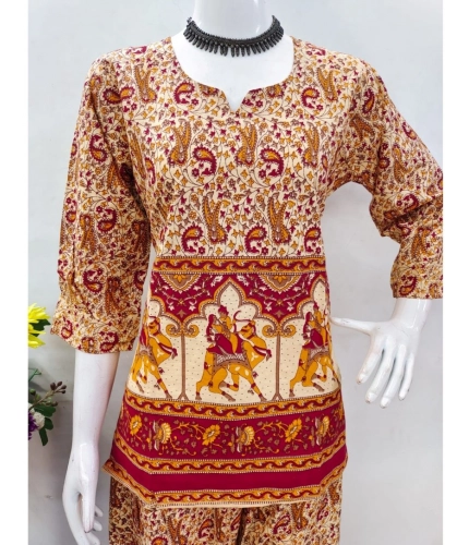 Generic Women's Cotton Jaipuri Printed 3-4th Sleeve Co ord Set (Multicolor) Generic Women's Cotton Jaipuri Printed 3-4th Sleeve Co ord Set (Multicolor)