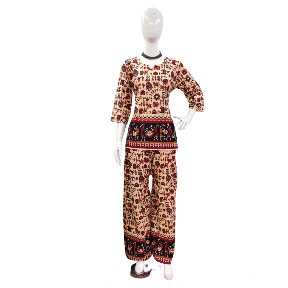 Generic Women's Cotton Jaipuri Printed 3-4th Sleeve Co ord Set (Multicolor) Generic Women's Cotton Jaipuri Printed 3-4th Sleeve Co ord Set (Multicolor)