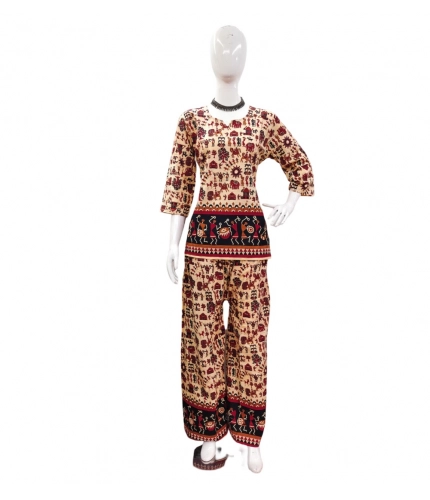 Generic Women's Cotton Jaipuri Printed 3-4th Sleeve Co ord Set (Multicolor)