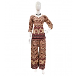 Generic Women's Cotton Jaipuri Printed 3-4th Sleeve Co ord Set (Multicolor)