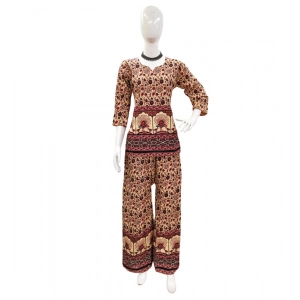 Generic Women's Cotton Jaipuri Printed 3-4th Sleeve Co ord Set (Multicolor)