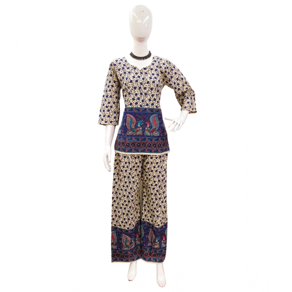 Generic Women's Cotton Jaipuri Printed 3-4th Sleeve Co ord Set (Multicolor)