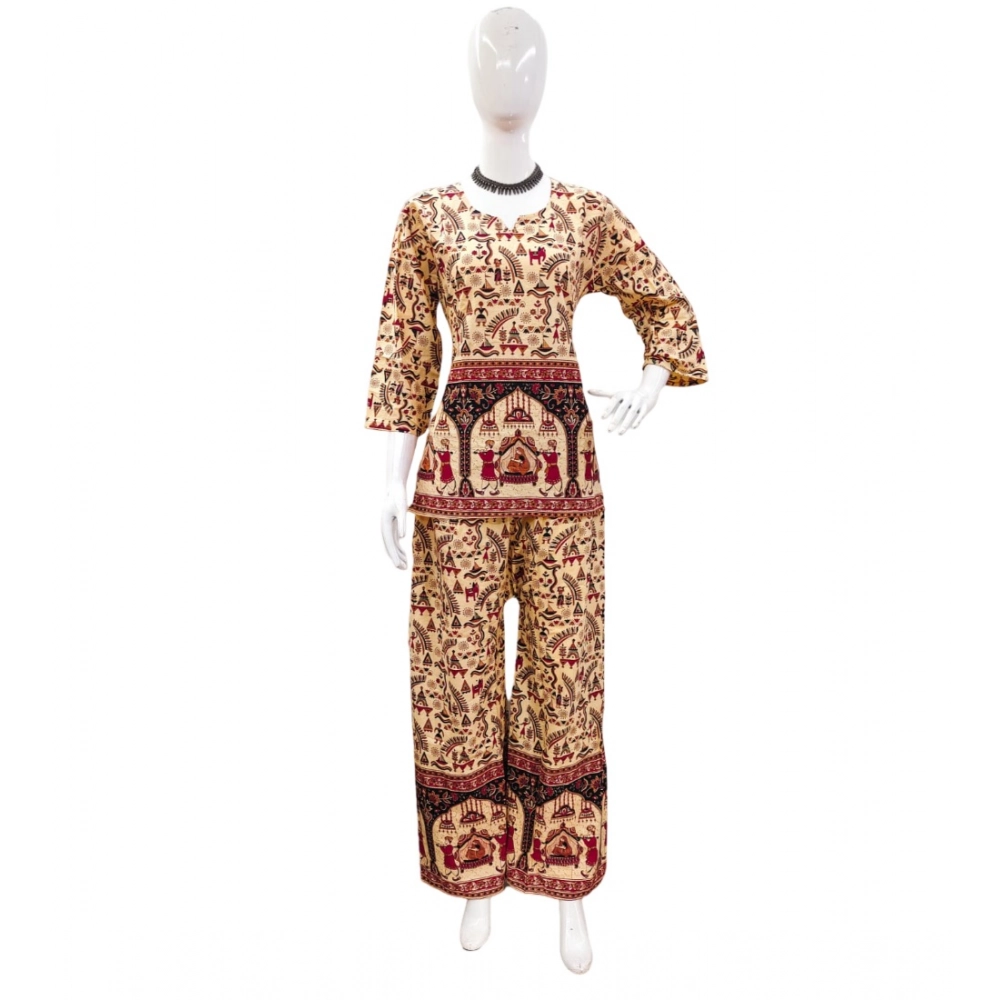 Generic Women's Cotton Jaipuri Printed 3-4th Sleeve Co ord Set (Multicolor) Generic Women's Cotton Jaipuri Printed 3-4th Sleeve Co ord Set (Multicolor)