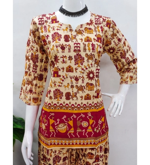 Generic Women's Cotton Jaipuri Printed 3-4th Sleeve Co ord Set (Multicolor)