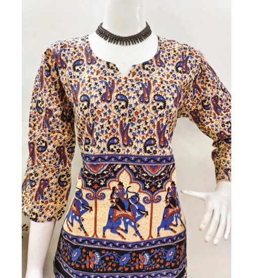 Generic Women's Cotton Jaipuri Printed 3-4th Sleeve Co ord Set (Multicolor)