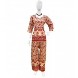 Generic Women's Cotton Jaipuri Printed 3-4th Sleeve Co ord Set (Multicolor)