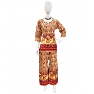 Generic Women's Cotton Jaipuri Printed 3-4th Sleeve Co ord Set (Multicolor)
