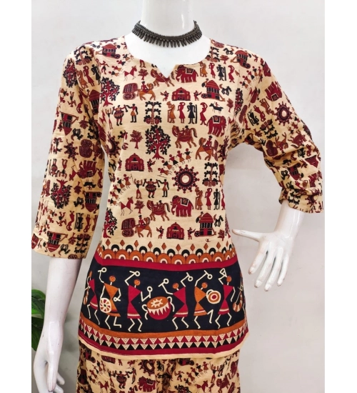 Generic Women's Cotton Jaipuri Printed 3-4th Sleeve Co ord Set (Multicolor)