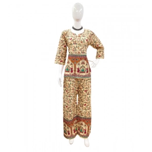 Generic Women's Cotton Jaipuri Printed 3-4th Sleeve Co ord Set (Multicolor)