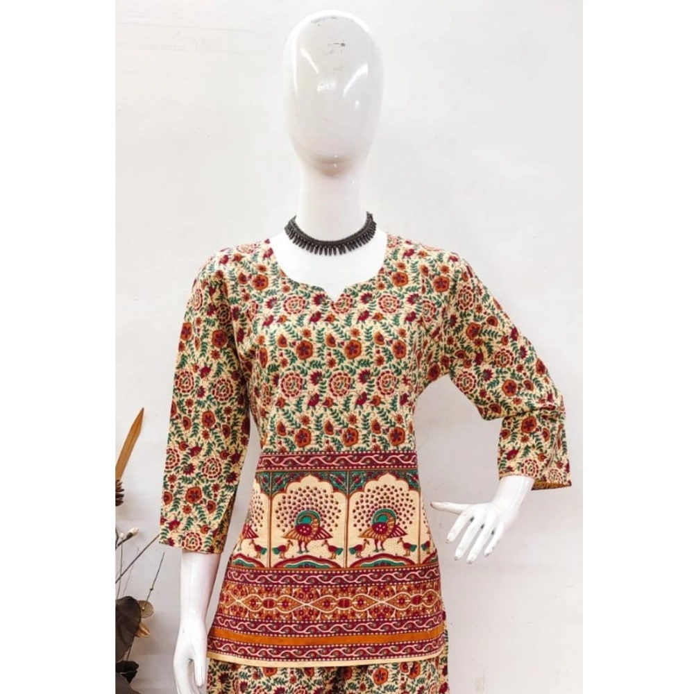 Generic Women's Cotton Jaipuri Printed 3-4th Sleeve Co ord Set (Multicolor) Generic Women's Cotton Jaipuri Printed 3-4th Sleeve Co ord Set (Multicolor)
