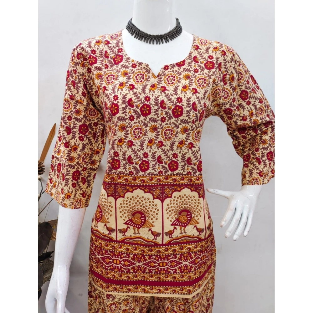 Generic Women's Cotton Jaipuri Printed 3-4th Sleeve Co ord Set (Multicolor) Generic Women's Cotton Jaipuri Printed 3-4th Sleeve Co ord Set (Multicolor)
