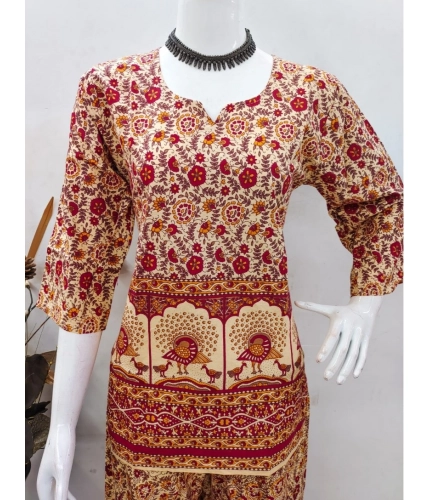 Generic Women's Cotton Jaipuri Printed 3-4th Sleeve Co ord Set (Multicolor) Generic Women's Cotton Jaipuri Printed 3-4th Sleeve Co ord Set (Multicolor)