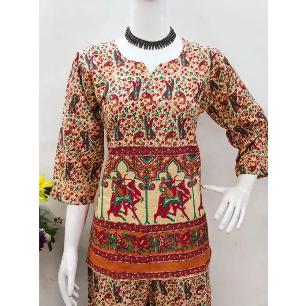 Generic Women's Cotton Jaipuri Printed 3-4th Sleeve Co ord Set (Multicolor) Generic Women's Cotton Jaipuri Printed 3-4th Sleeve Co ord Set (Multicolor)