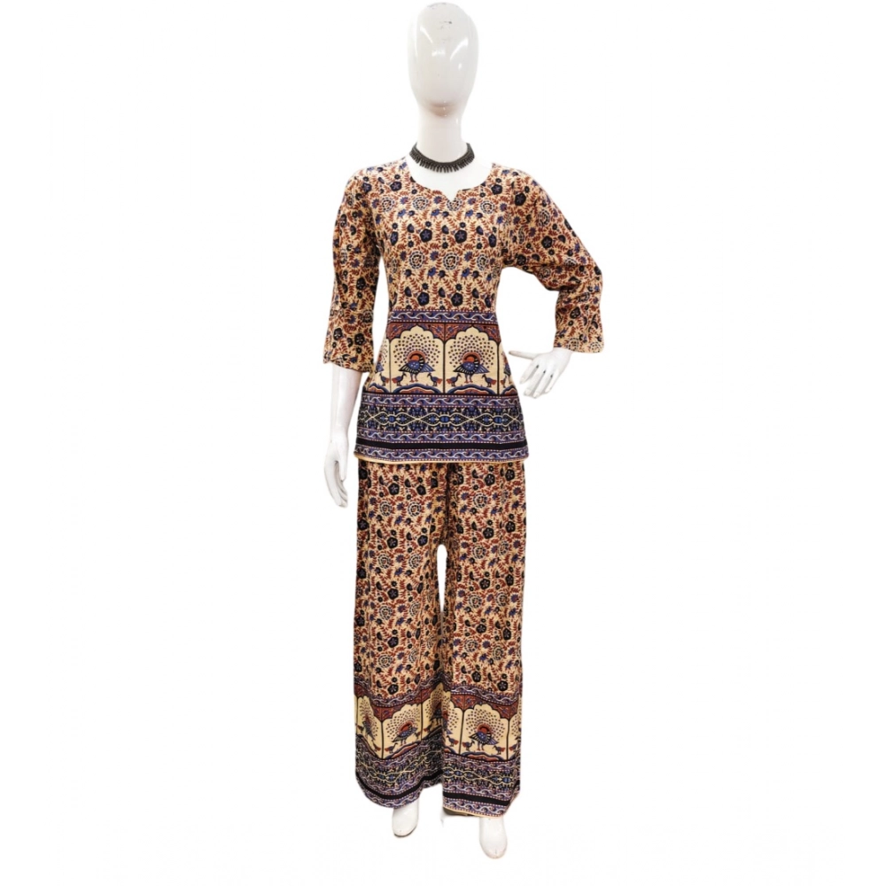 Generic Women's Cotton Jaipuri Printed 3-4th Sleeve Co ord Set (Multicolor) Generic Women's Cotton Jaipuri Printed 3-4th Sleeve Co ord Set (Multicolor)