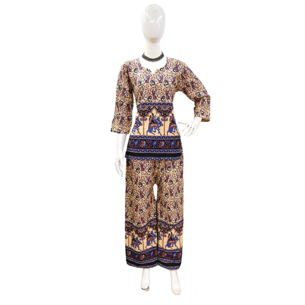 Generic Women's Cotton Jaipuri Printed 3-4th Sleeve Co ord Set (Multicolor) Generic Women's Cotton Jaipuri Printed 3-4th Sleeve Co ord Set (Multicolor)