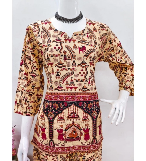 Generic Women's Cotton Jaipuri Printed 3-4th Sleeve Co ord Set (Multicolor)