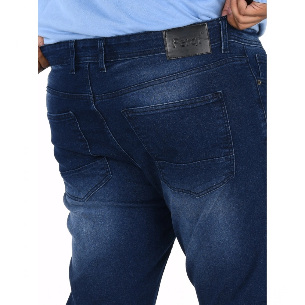 Generic Men's Cotton Blended Solid Plus Size Jeans (Dark Blue) Generic Men's Cotton Blended Solid Plus Size Jeans (Dark Blue)