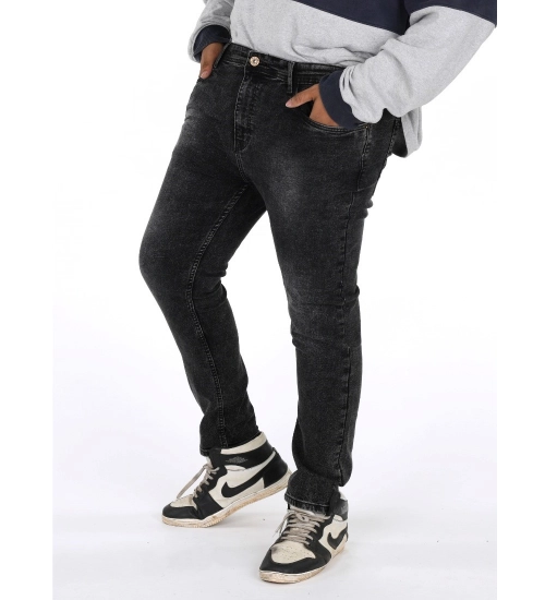 Generic Men's Cotton Blended Solid Plus Size Jeans (Grey)