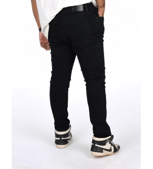 Generic Men's Cotton Blended Solid Plus Size Jeans (Black)