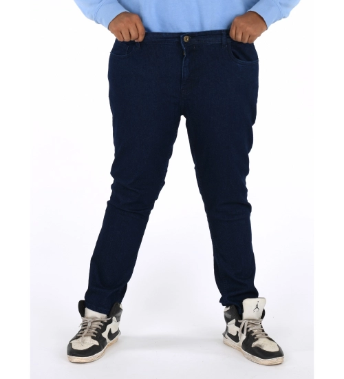 Generic Men's Cotton Blended Solid Plus Size Jeans (Dark Blue)