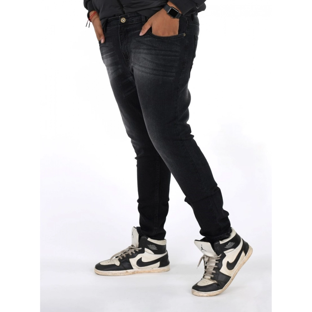 Generic Men's Cotton Blended Solid Plus Size Jeans (Black) Generic Men's Cotton Blended Solid Plus Size Jeans (Black)