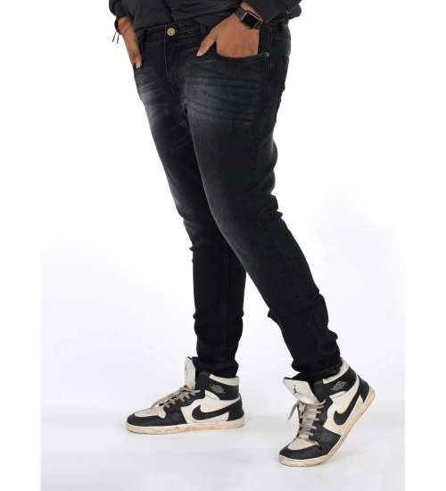 Generic Men's Cotton Blended Solid Plus Size Jeans (Black)