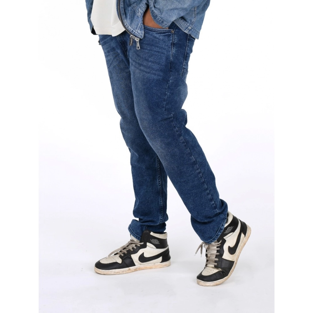 Generic Men's Cotton Blended Solid Plus Size Jeans (Blue) Generic Men's Cotton Blended Solid Plus Size Jeans (Blue)