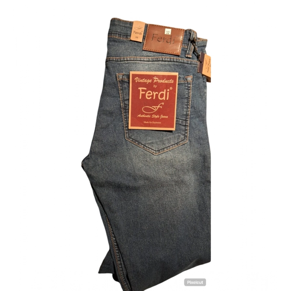 Generic Men's Cotton Blended Solid Tapered Jeans (Blue) Generic Men's Cotton Blended Solid Tapered Jeans (Blue)