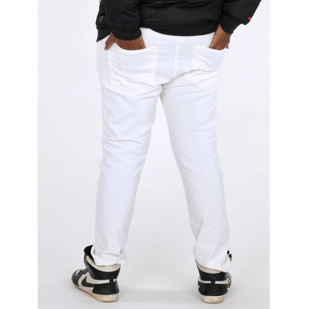 Generic Men's Cotton Blended Solid Plus Size Jeans (White) Generic Men's Cotton Blended Solid Plus Size Jeans (White)