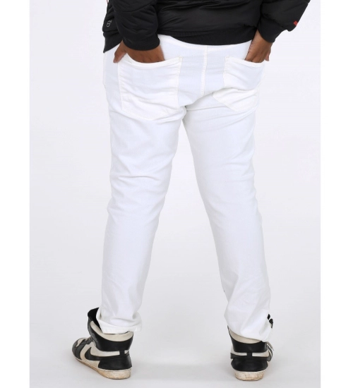 Generic Men's Cotton Blended Solid Plus Size Jeans (White)