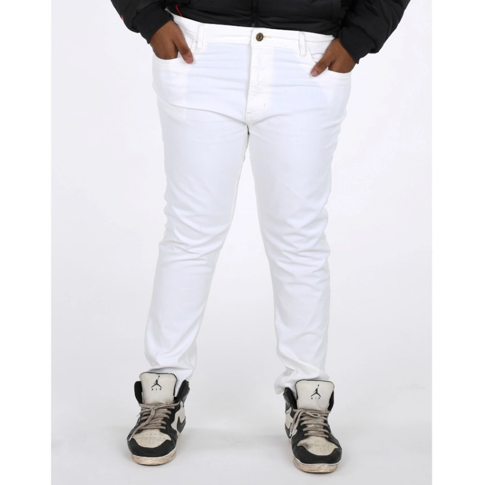 Generic Men's Cotton Blended Solid Plus Size Jeans (White) Generic Men's Cotton Blended Solid Plus Size Jeans (White)