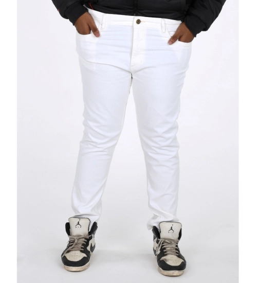 Generic Men's Cotton Blended Solid Plus Size Jeans (White)