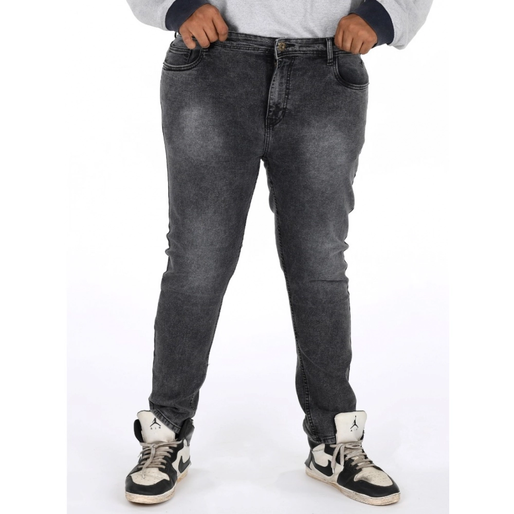 Generic Men's Cotton Blended Solid Plus Size Jeans (Grey) Generic Men's Cotton Blended Solid Plus Size Jeans (Grey)