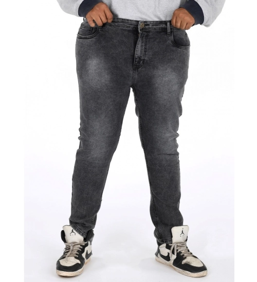 Generic Men's Cotton Blended Solid Plus Size Jeans (Grey)