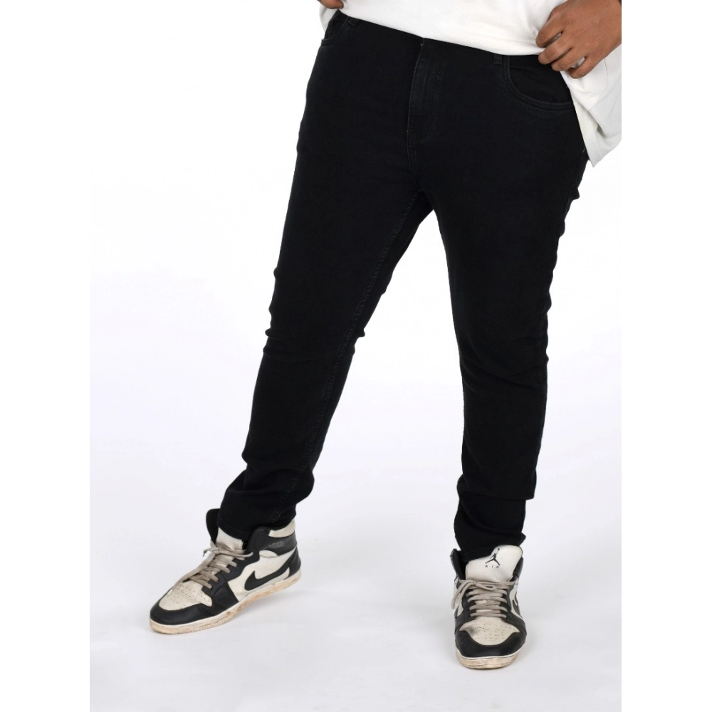 Generic Men's Cotton Blended Solid Plus Size Jeans (Black) Generic Men's Cotton Blended Solid Plus Size Jeans (Black)
