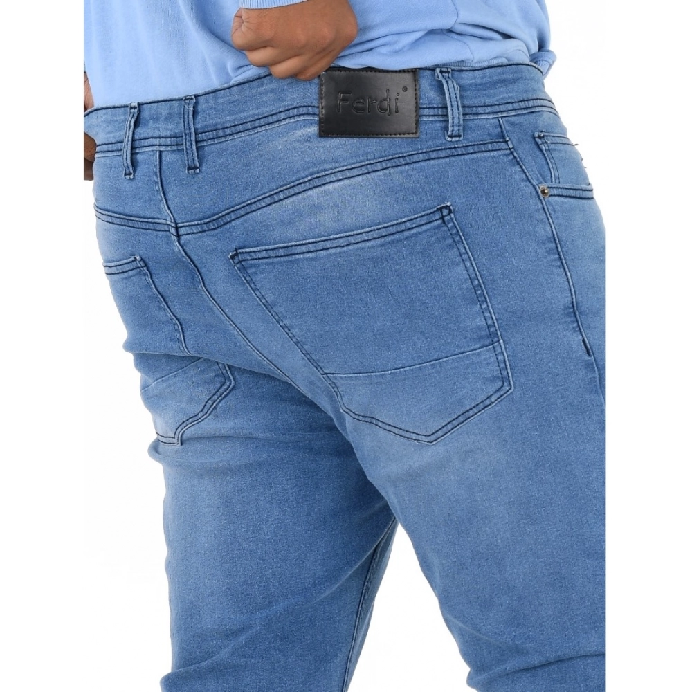 Generic Men's Cotton Blended Solid Plus Size Jeans (Blue) Generic Men's Cotton Blended Solid Plus Size Jeans (Blue)